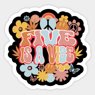 5th Birthday Retro Groovy Shirt, Five is a Vibe 5 Year Old Birthday Sticker